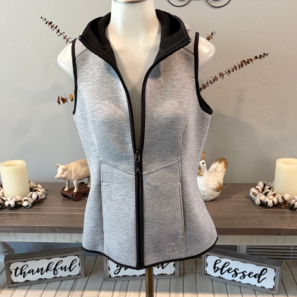 Gerry Weber Gray Sleeveless Hooded Ponte Vest with Black Trim